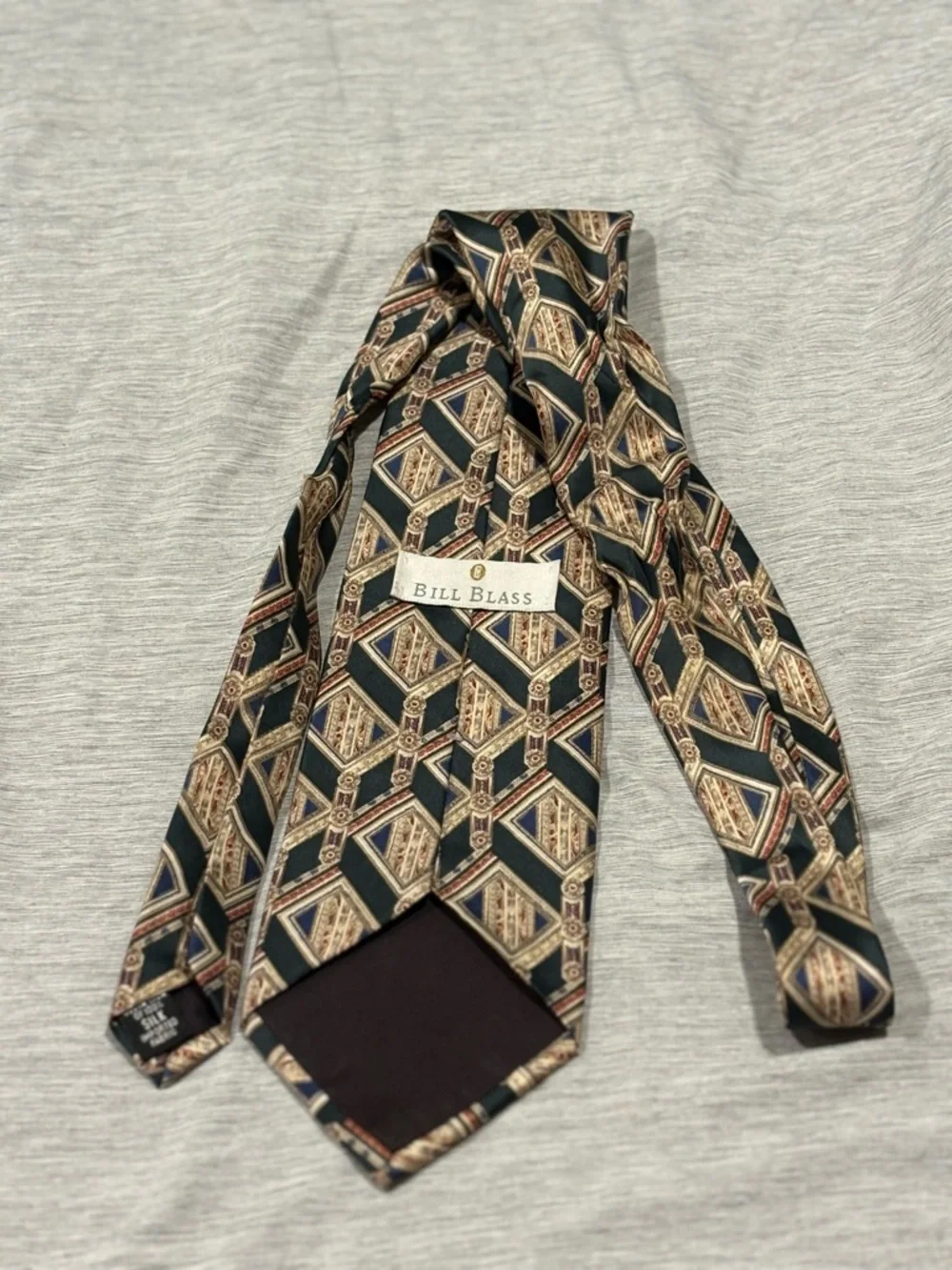 bill blass Green and Gold Geometric Pattern Silk Tie